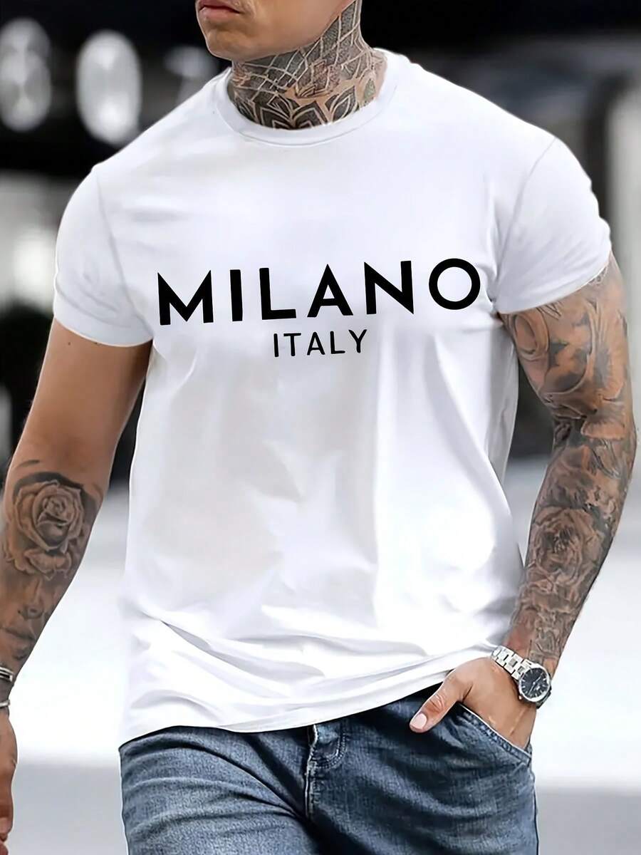 

Unisex T-shirt, suitable for summer and autumn wear, featuring Italian Milanese letter print and a slightly stretchy crew neck. L