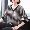 Felpa da Donna Autunno Inverno Scollo a V Pullover Maglioni Manica Lunga Casual Oversize Elastica Felpa Top