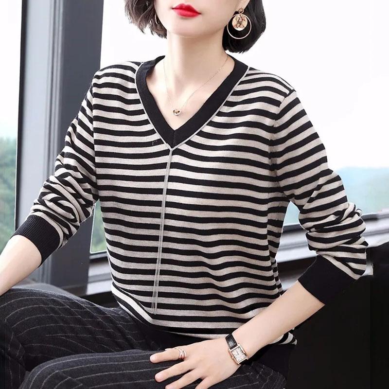 Felpa da Donna Autunno Inverno Scollo a V Pullover Maglioni Manica Lunga Casual Oversize Elastica Felpa Top