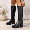 Fashion Winter New Round Toe Sexy and Comfortable Thick Heel Boots, Fashionable and Elegant Outdoor Knee High Knight Boots in Large Size