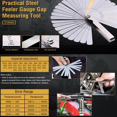 Stainless Steel Feeler Gauge 32 Sheets Dual Marked Metric Imperial 0 04-0 88mm Thickness Gage Measuring Tool
