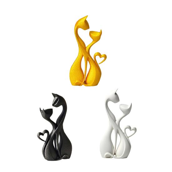 3D Printed Couple Cat Sculpture, Abstract Double Cat Figurine, Minimalist Modern Cat Decoration for Table, Aesthetic Gift for Cat Lovers