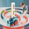 Domino-Zug für Kinder Automatisches elektrisches Legen Auto Buntes Domino-Set Lernspielzeug Bausteine Geburtstagsgeschenke Junge Mädchen Kind