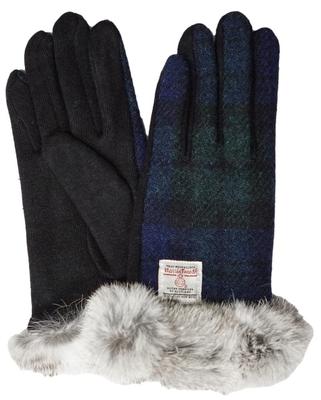 Schlafende Schafe Harris Tweed Damen Strickhandschuhe mit Kunstpelzfutter und Etui (SD2004-BW)