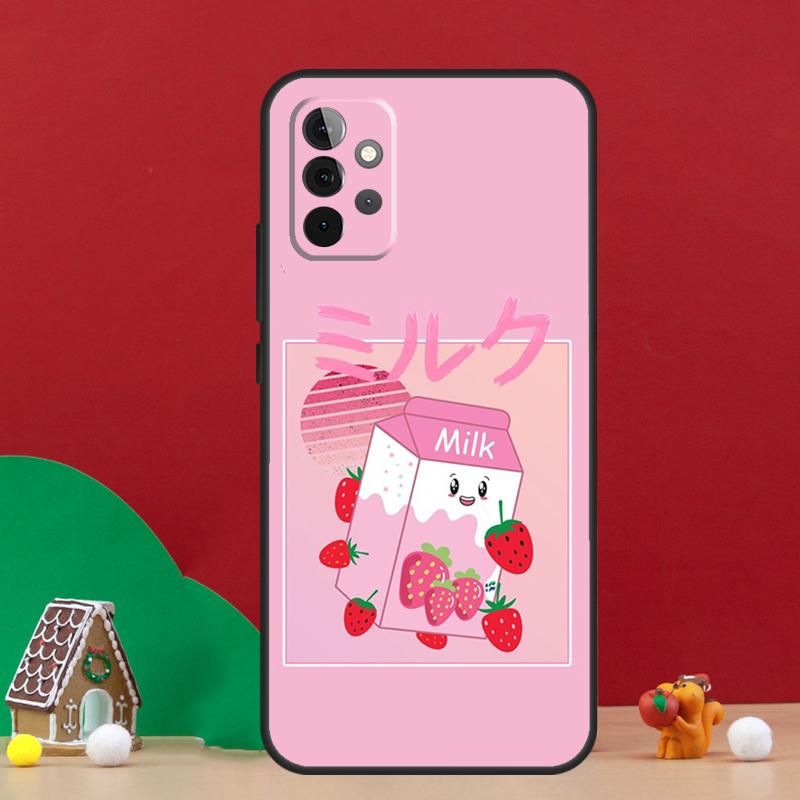 Kawaii Strawberry Milk Case For Samsung Galaxy A56 A33 A13 A36 A23 A52 A32 A12 A54 A34 A14 A16 A53 A15 A35 A55 A17