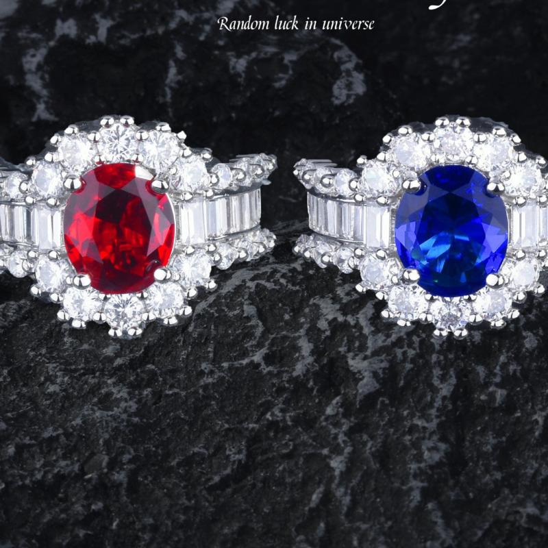 BELLA BOX Fortschrittlicher Designerstil Eingelegt mit Imitation Natur Königlicher Blauer Ring, Taubenblutroter Diamantfarbener Schatzring, Damenring