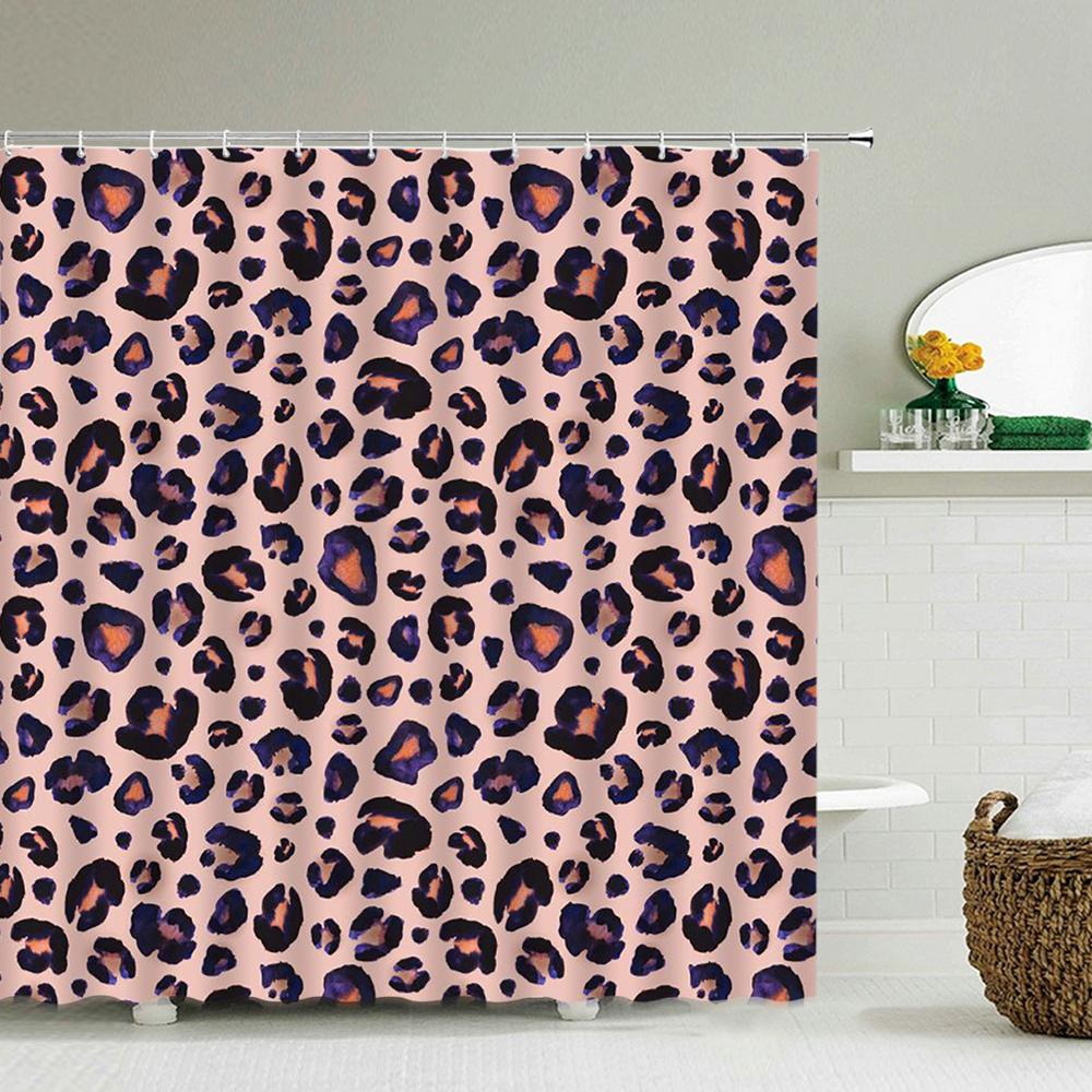 Cortina de Chuveiro Leopardo Moderna Cortina de Banheiro 3D Com Ganchos Tela Divisória Decorativa 180*240 Poliéster Tecido Lavável