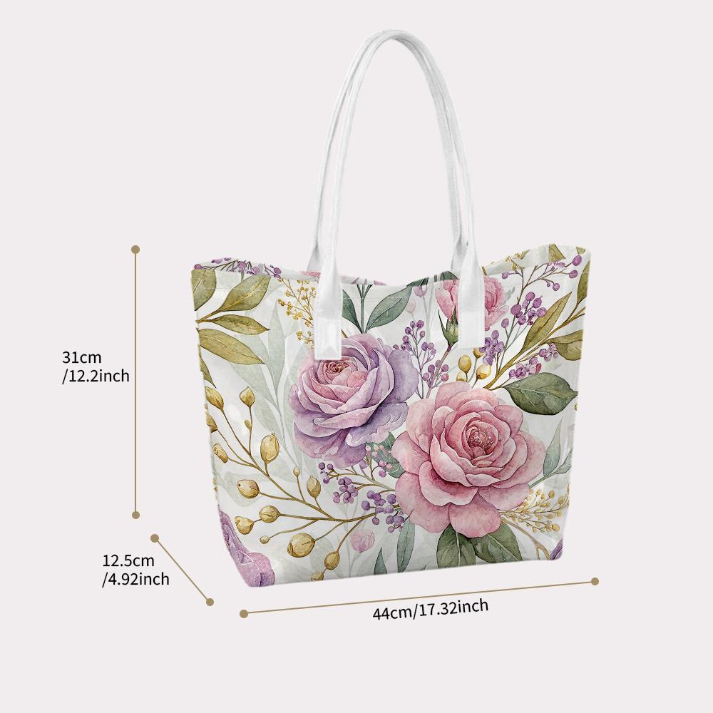 Elegant Floral Print Casual Tote Bag Lightweight Portable Daily Handbag for Outdoor Shopping Commute