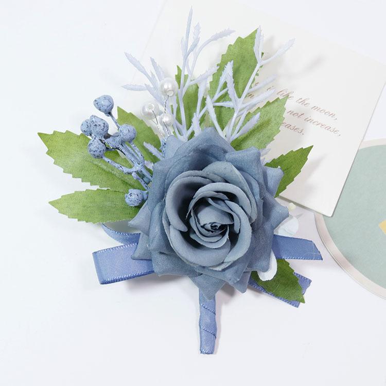 Stofblauw Bruiloft Polscorsage Boutonnière voor Bruid Bruidsmeisje Bruidegom Prom Feest Bloemenpolsbanden Homecoming Polsbandjes