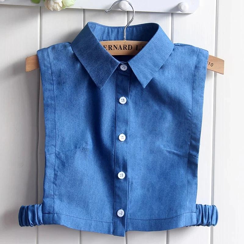 Fashion Denim Blue Women Fake Collar Shirt Detachable Collar Female False Collar Solid Shirt Lapel Blouse Top Men Women