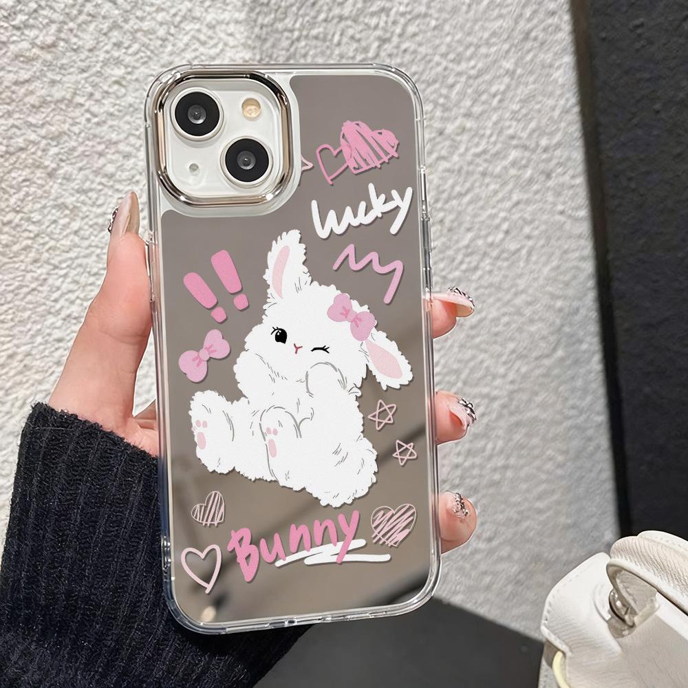 Trendy Cartoon Makeup Mirror Phone Case For IPhone 17 16 15 14 13 12 11 Pro Max 16E 17E Plus Bumper Shockproof Hard Cover Cases