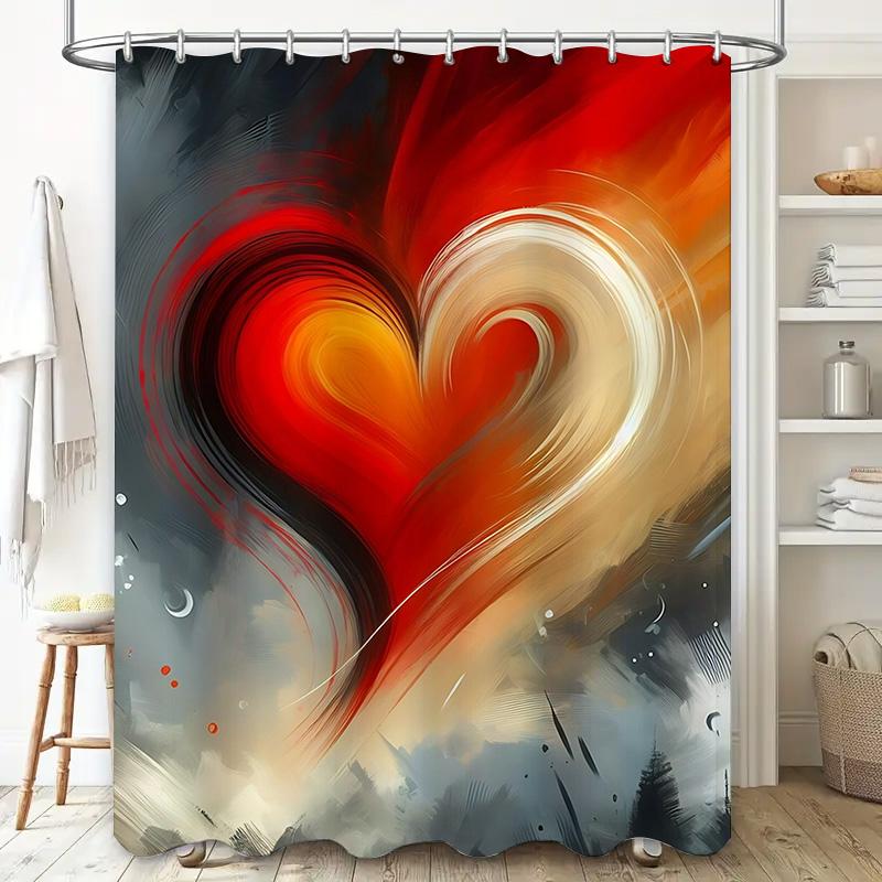 Abstract Heart Art Shower Curtain - Waterproof, Mildew-Resistant, Machine Washable For Modern Bathroom Decor