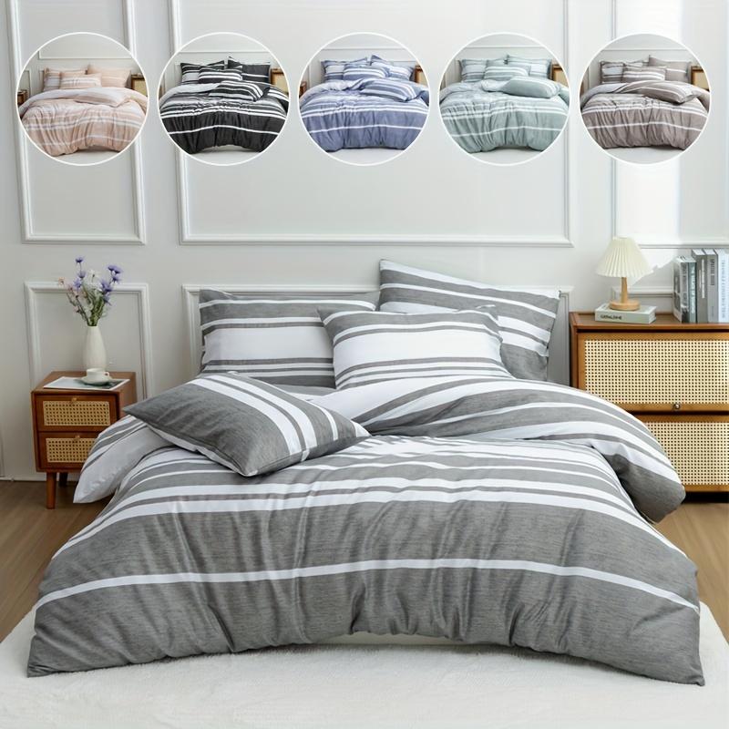 3-piece Duvet Cover Set Printed Stripes Microfiber Duvet Sets Bedding Bohemian Modern Farmhouse Style for Men and Women