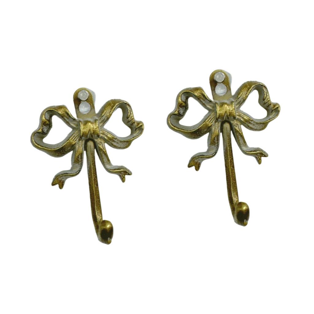 2Pcs Vintage Iron Bowknot Hook Metal Decorative Wall Hook Rustproof Bathroom Hanger for Towel Coat Key Organizer