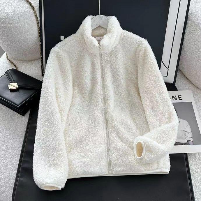 Women's Trendy Winter Fleece Jacket: Solid Color, Thick, Warm, Slimming, Stand Collar, Zippered Hoodie, Short Coat.