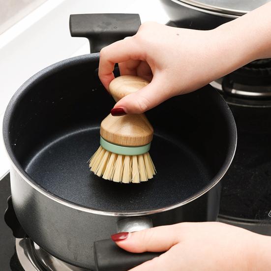 2Pcs Bamboo Dish Brush Flexible Bristles Ergonomic Handle Oil Proof Stain Removal Sink Plate Bowl Pan Scrub Cleaning Scrubber Kitchen Supplies