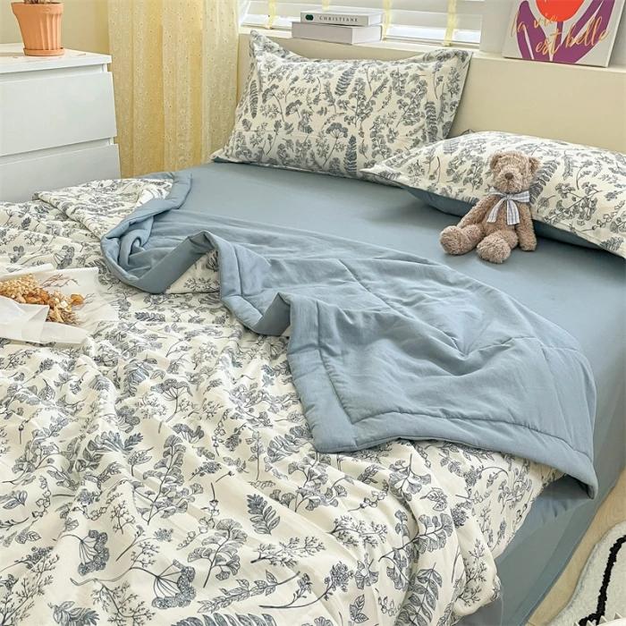 Cotton Air-Conditioning Quilt Cover for Children and Adults, Soft Flower, Double Printed, Washable Bed, Home Use, New