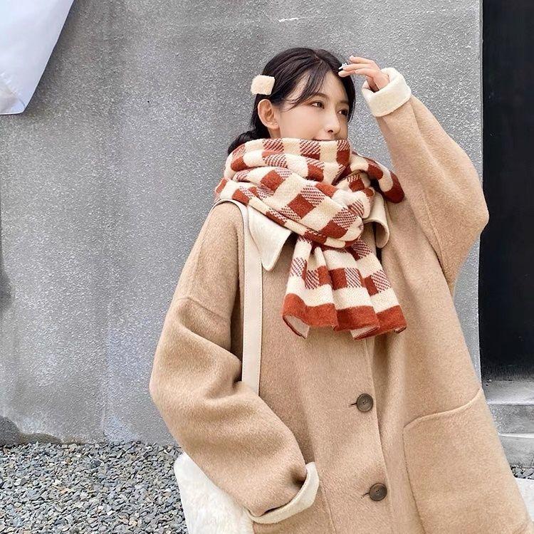 Women's Student Retro Temperament Plaid Scarf Winter Korean Style Versatile Warm Thickened Cute Neck Warmer