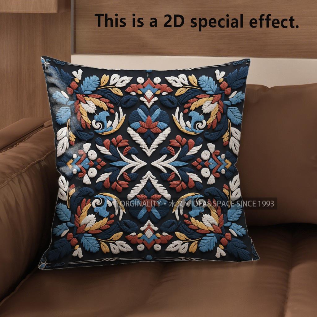 2D Colorful Floral Patterned Embroidered Pillow Covers Pattern Cushion Cover Suitable For Sofa Bedroom Car Pillow Cover