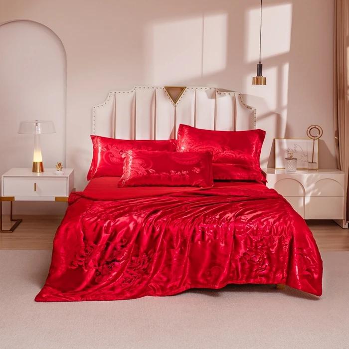 2025 New Light Luxury Silky Jacquard Summer Quilt Solid Color Simple Summer Quilt Four-piece Set Smooth and Machine Washable