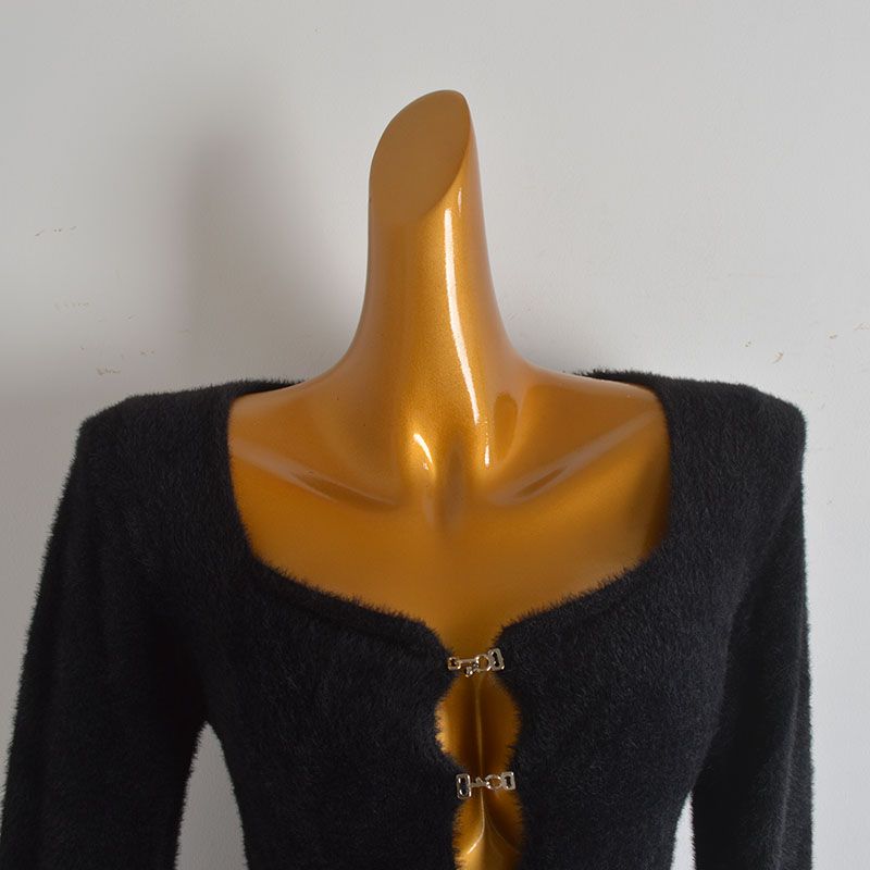 Pure Desire Style Sexy Sexy Cutout Breasted Knitting Cardigan Female Fall and Winter New Arrival Slim Fit Slimming Long Sleeves Mink-like Clothes