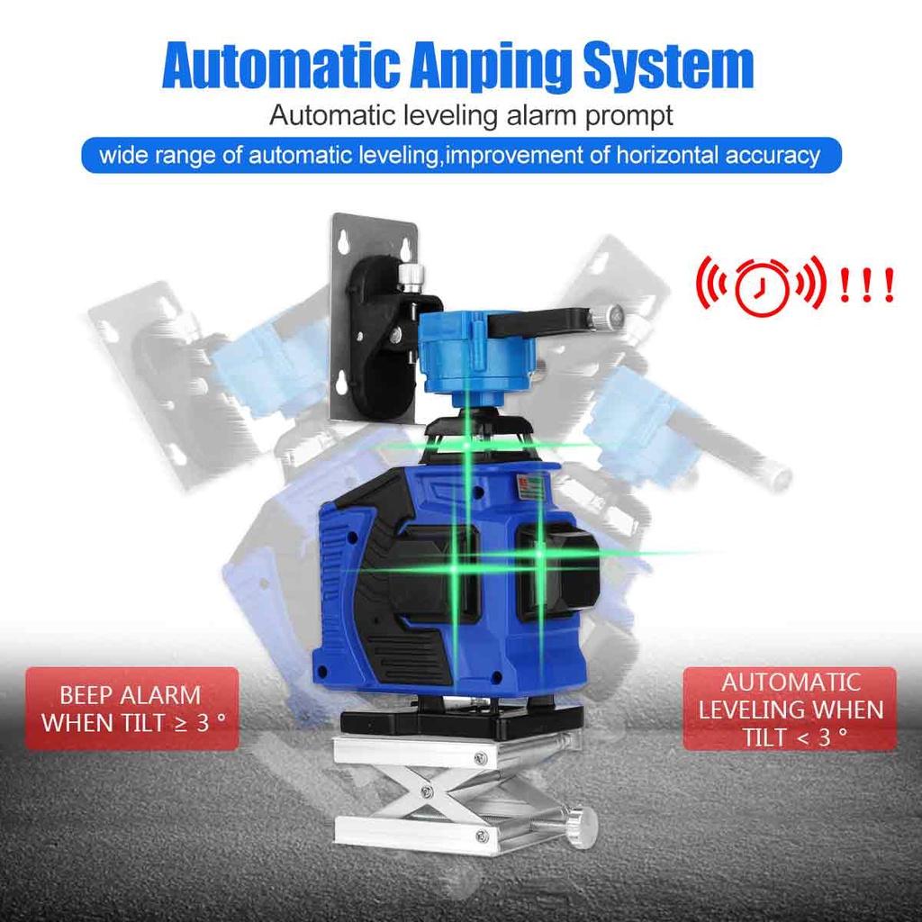 12/16 Lines Laser Levels Self-Leveling 360 Horizontal & Vertical Cross Super Powerful Green Light Laser Levels LED Display Blue EU / US Plug