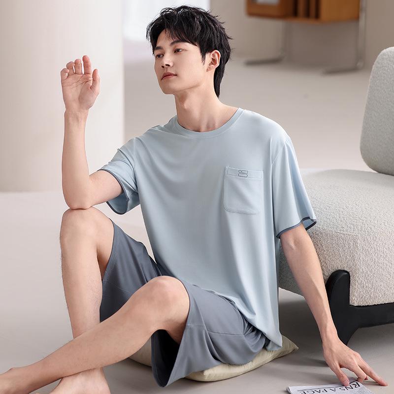 Men's Plus Size Summer Modal Short Sleeve Pajamas Set with Shorts