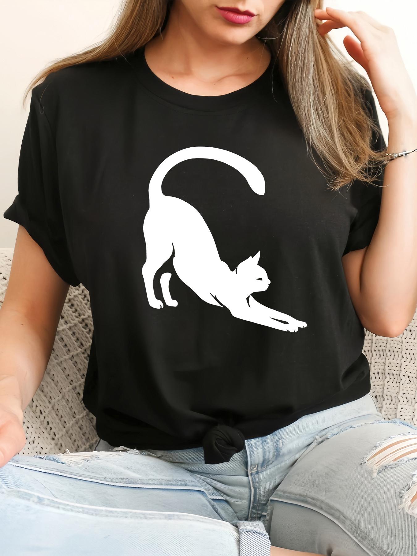

Cat Print Tshirt Short Sleeve Crew Neck Casual Top for Summer Womens Casual Summer Tops Daily Wear Tshirt Clothing 4XL