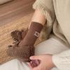 Khaki Wool Fleece Mid-Calf Socks: Warm, Solid Color, Embroidered Logo