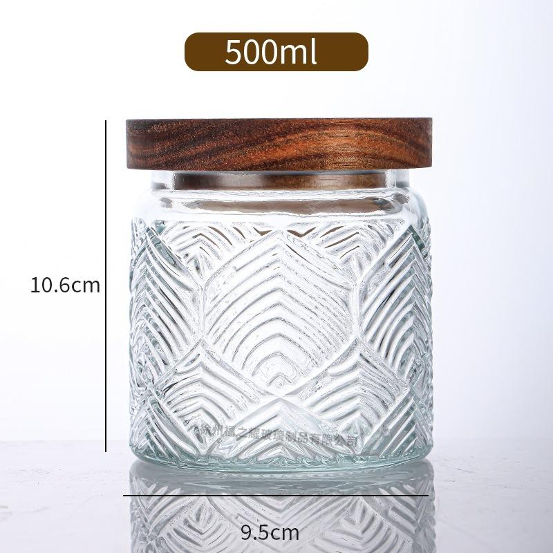 Ancient Peony Flower Relief Transparent Glass Storage Jar for Snacks, Tea Sealed Jar, Kitchen Storage Glass Bottle
