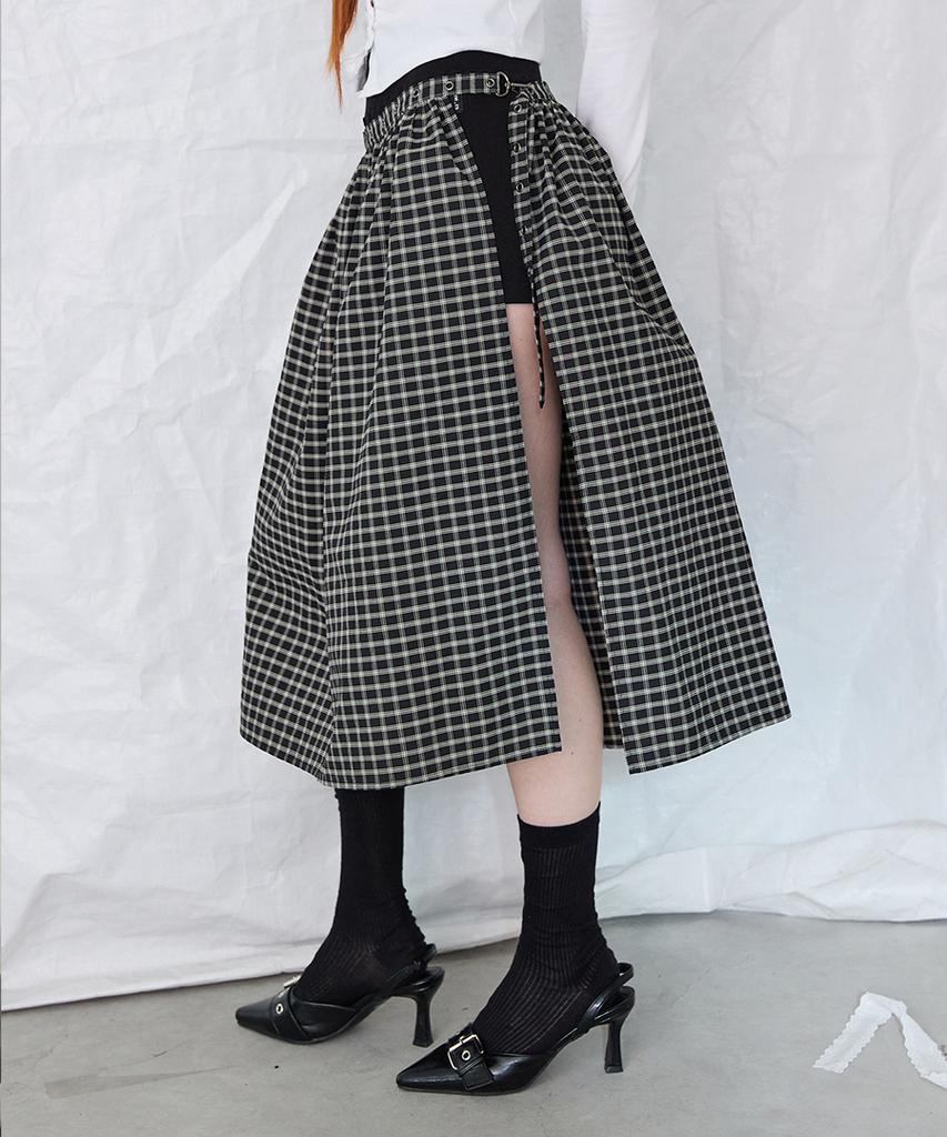 Lense Eyelet Layered Skirt Black Check