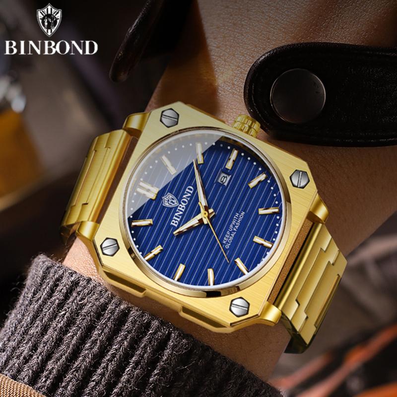 Mode Quadratische Business Herren Quarzuhren Wasserdicht Leuchtend Kalender Luxus Edelstahl Armband Armbanduhren Herren Geschenke