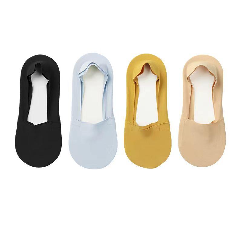4 Paar Damen Flache Unsichtbare Eis-Seide Bootssocken Bonbonfarben Dünn Atmungsaktiv Silikon Rutschfest Baumwollsocken