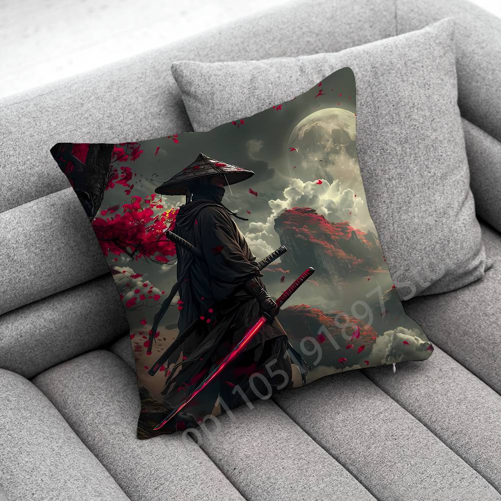 Japanese Bushido Samurai Throw Pillow Case For 55cm 40cm 45*45cm 50cm 30cm Square Office Cushion Cover