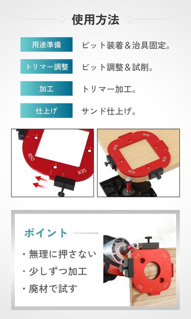 Corner Processing Jig with Trimmer Corner Template Router Aluminum Slide Clamp Large Size Bits, Jig, Jig, 2-Piece Set, Guide, Alloy, Mount, (R30-R50)