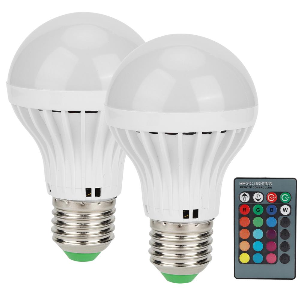2Pcs E27 3W RGB Bulb Lamp Color Changing Bulb Light Home Lighting with Remote Control 85V‑265V