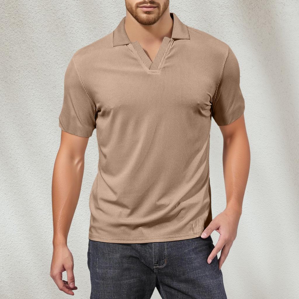 Men's V-neck Short-sleeved Top Textured Collar Golf T-shirt