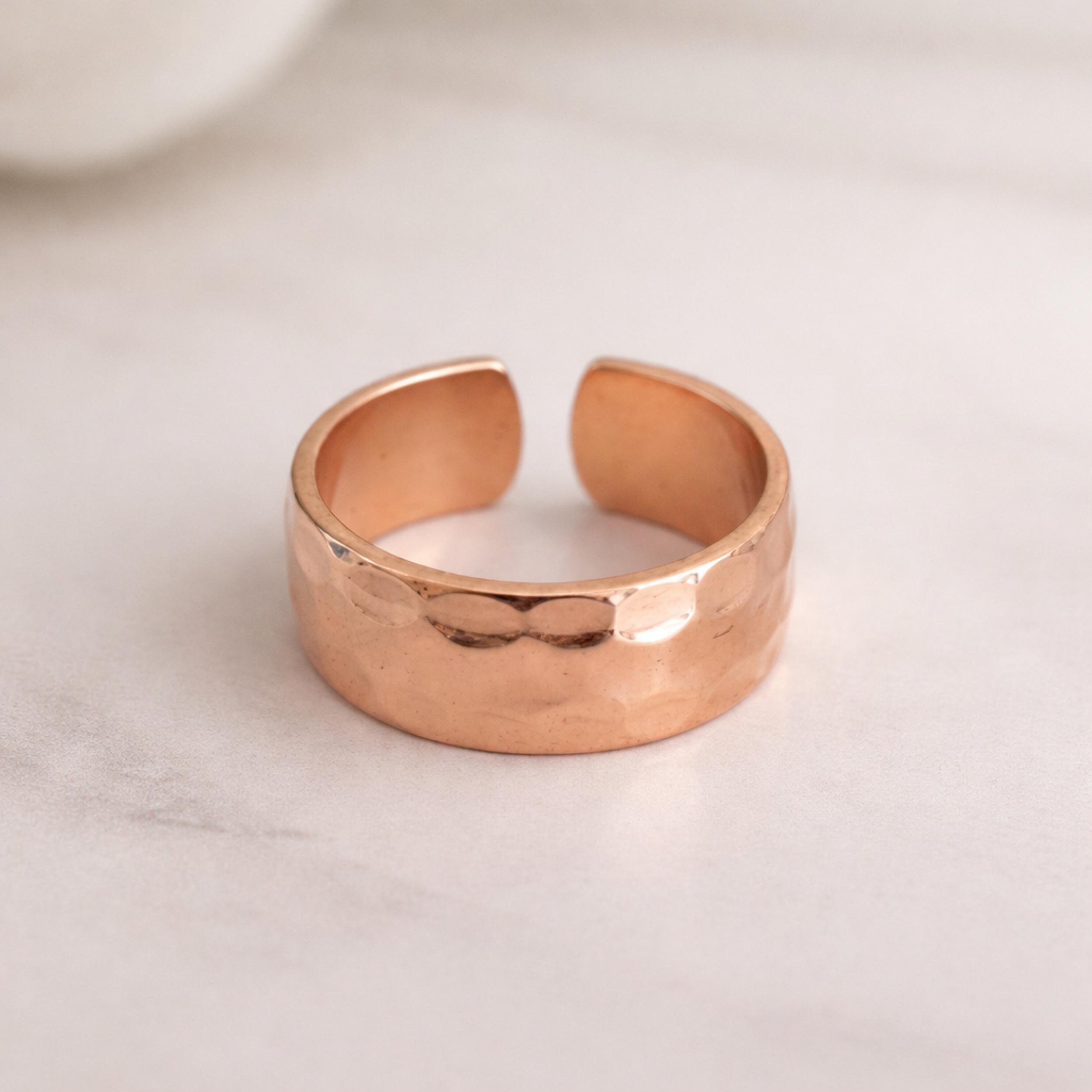 

Hammered Copper Open Ring – Wide Minimalist Adjustable Band, Rustic Statement Jewelry 4 медный