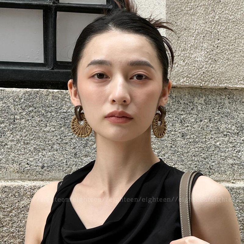 

Bohemia Retro Straw Woven Earrings for Women Special-Interest Design Exaggerated Versatile Earrings New Chinese Style Earrings Ear Studs New Arrival New Chinese Earrings