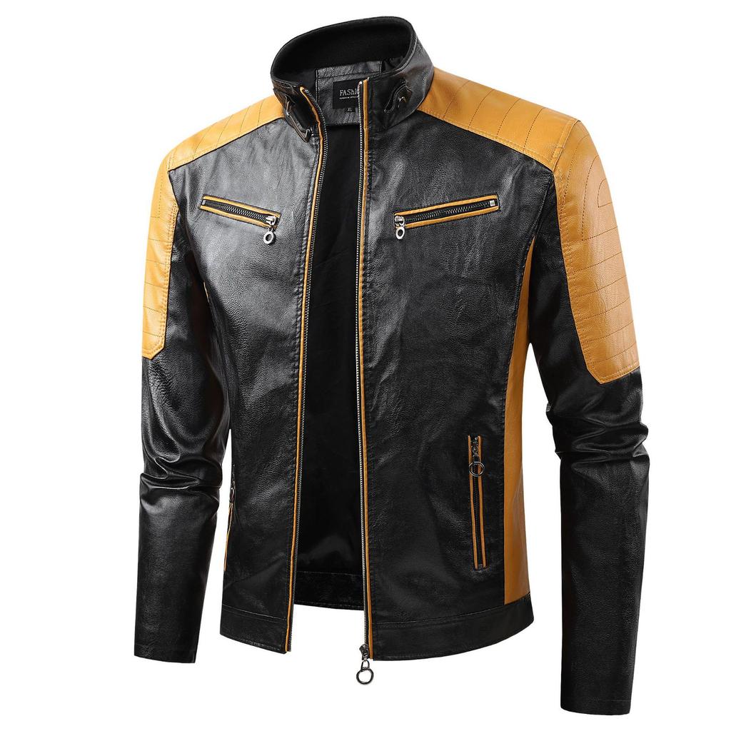 Men's 2026 Retro Patchwork Leather Biker Jacket - Autumn/Winter Stand Collar Fashion