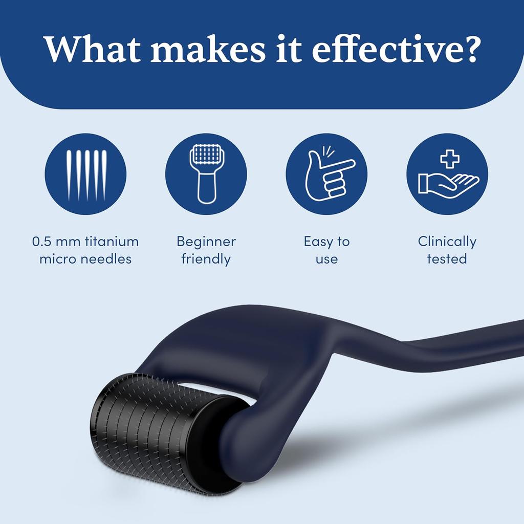 Man Matters Advanced Derma Roller 0,5 mm Titan-Nadeln zur Stimulierung des Bart- und Haarwuchses, Sicher und Einfach zu Bedienen