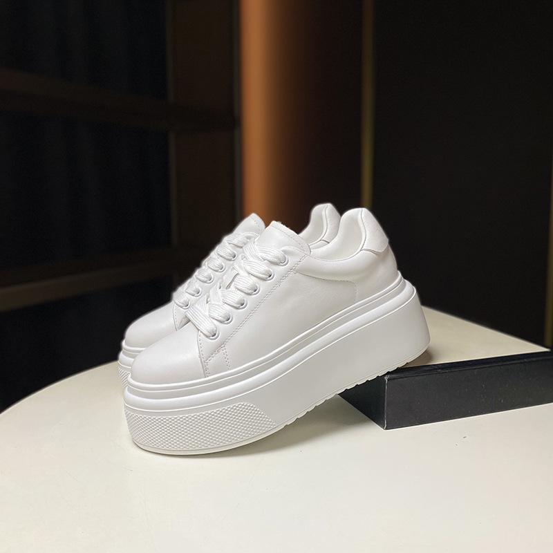 

Женские 2025 Европейские Весенние Кожаные Туфли на Платформе с Массивной Подошвой на Шнуровке Повседневные Белые Туфли 37 белый