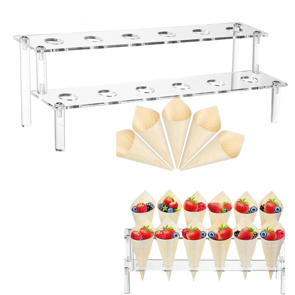 12 Hole Acrylic Cone Rack for Ice Cream Food Cones For Charcuterie Appetizers and Salads with Transparent Material