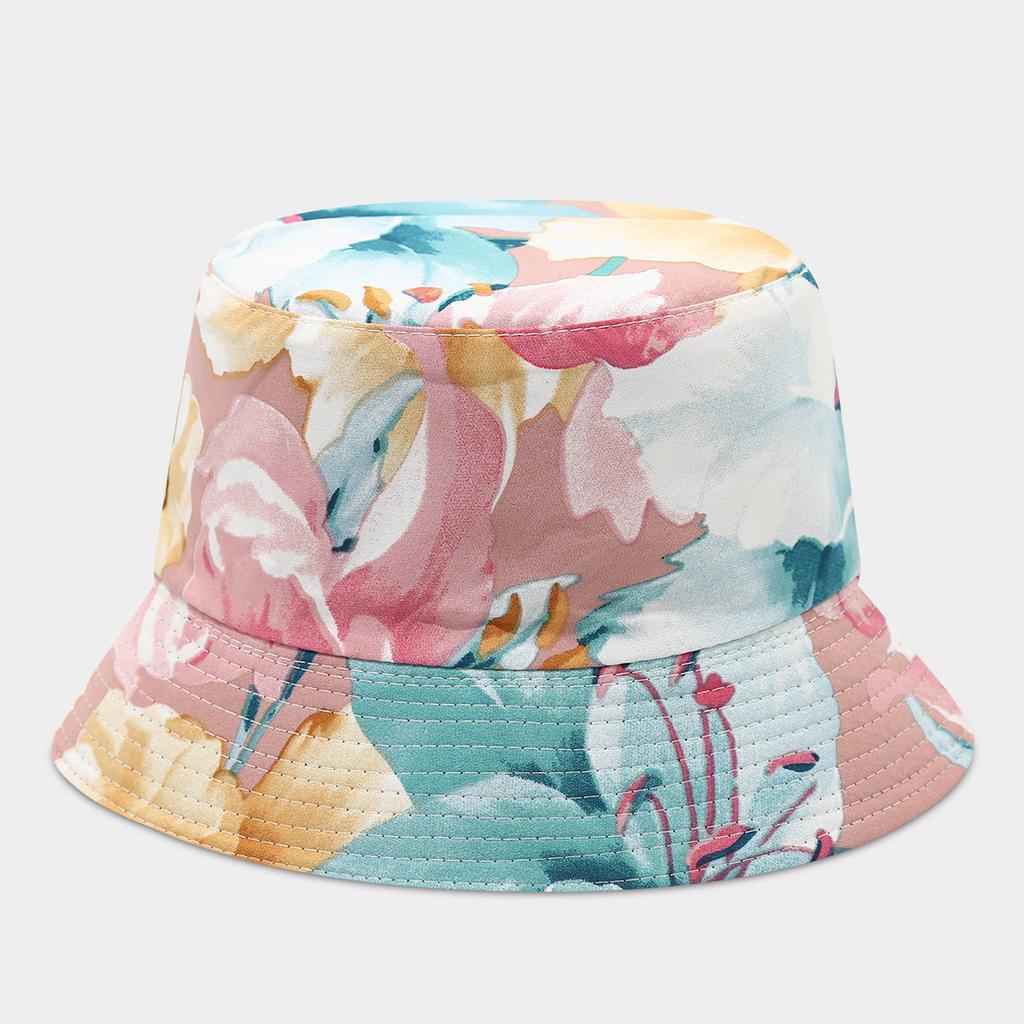 Women's Foldable Bucket Hat Flower Pattern Wide Brim Sunshade Spring Summer Outdoor Sunhat for Protection