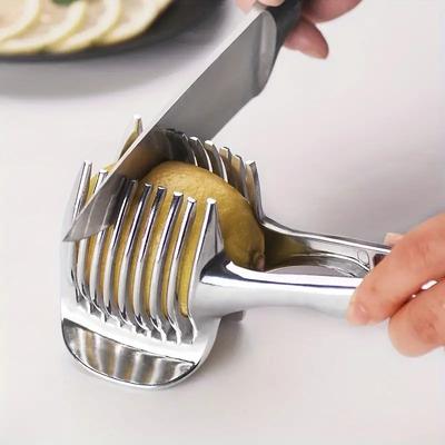 Kitchen Gadgets Handy Stainless Steel Onion Holder Potato Tomato Slicer Vegetable Fruit Cutter Safety Cooking Tools