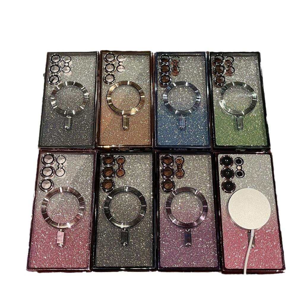 Gradual change glitter Suitable for Samsung S24Ultra mobile phone case electroplating magnetic suction S23 transparent anti-drop all-inclusive case