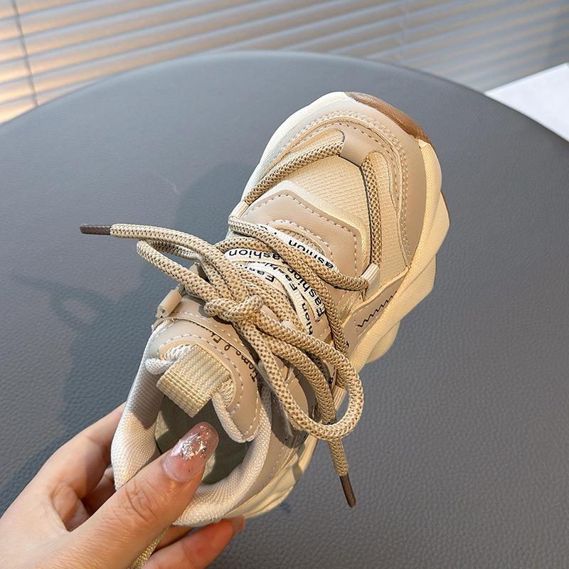 2026 Trendy Kids' Non-Slip White Running Shoes - Spring Leather Surface for Middle and Big Boys