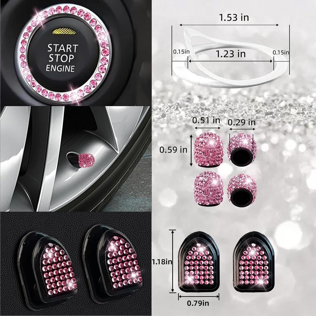 NBTEPEM 27-Piece Bling Car Accessories Set - Universal Fit Steering Wheel Covers, License Plate Frames, Phone Holder, Car Fast Charger, Coasters