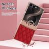 Luxury Diamond PU Leather Phone Case for Samsung Z Flip 8 7 6 5 4 Flip6 Flip7 Flip8 Ring Holder Hinge Protective Cover Women