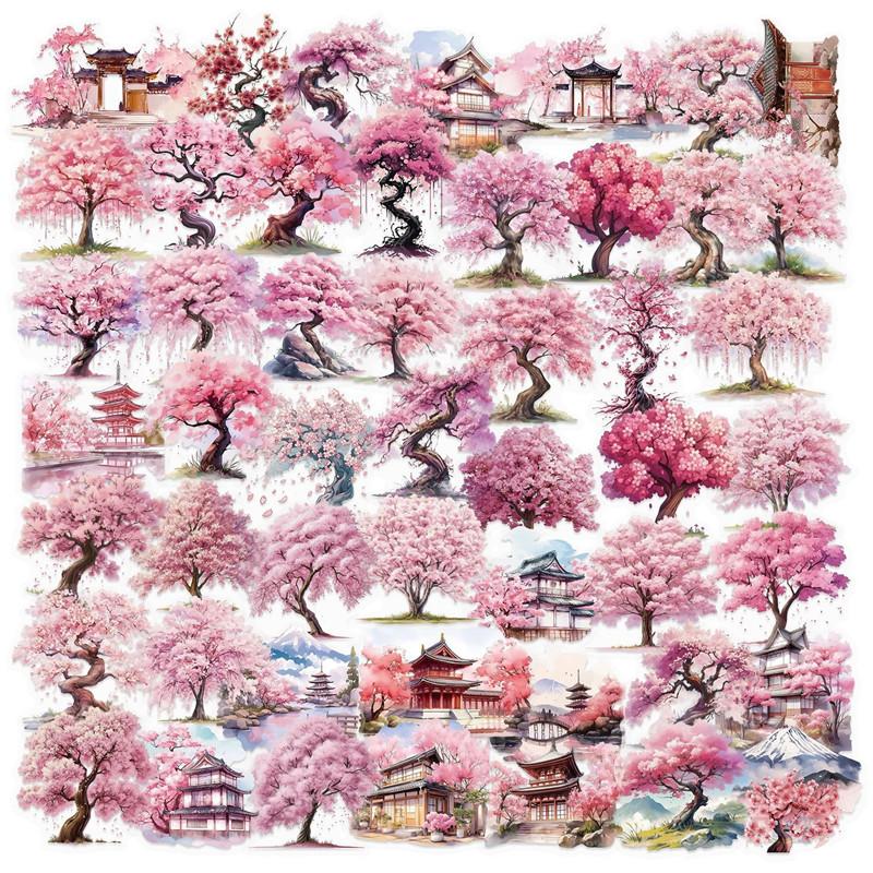 50Pcs/Set Sakura Trees PET Stickers Waterproof DIY Fashion Doodle Decals Stickers